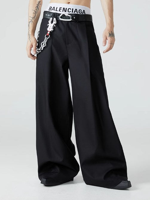 Relaxed Fit Black Pleated Wide-Leg Trousers Versatile All-Season Style [ID:0101SU]