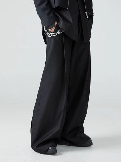 Relaxed Fit Black Pleated Wide-Leg Trousers Versatile All-Season Style [ID:0101SU]