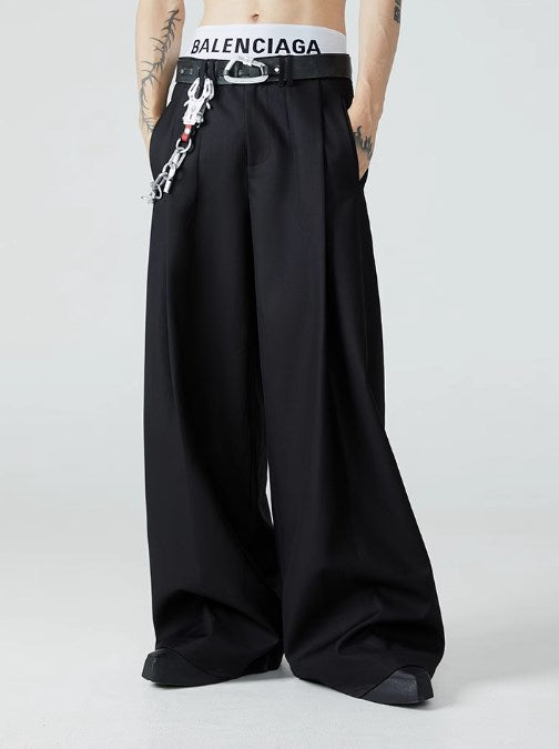 Relaxed Fit Black Pleated Wide-Leg Trousers Versatile All-Season Style [ID:0101SU]