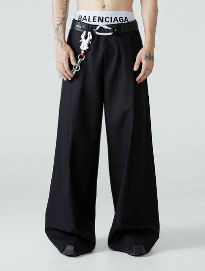 Relaxed Fit Black Pleated Wide-Leg Trousers Versatile All-Season Style [ID:0101SU]