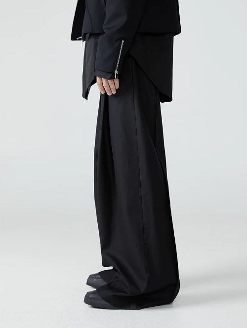 Relaxed Fit Black Pleated Wide-Leg Trousers Versatile All-Season Style [ID:0101SU]