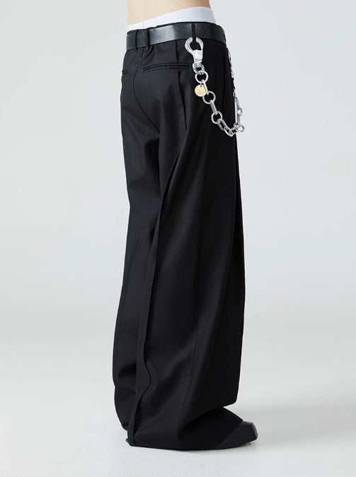 Relaxed Fit Black Pleated Wide-Leg Trousers Versatile All-Season Style [ID:0101SU]