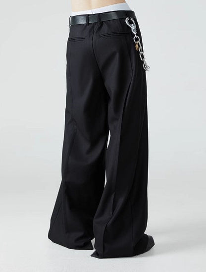 Relaxed Fit Black Pleated Wide-Leg Trousers Versatile All-Season Style [ID:0101SU]