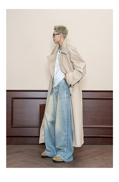 Retro Wash Pleated Distressed Denim Wide Leg Pants [ID:0104PA]