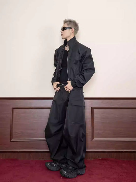 Design Stitch Pleated Straight Casual Wide Leg Pants Men [ID:0105PA]