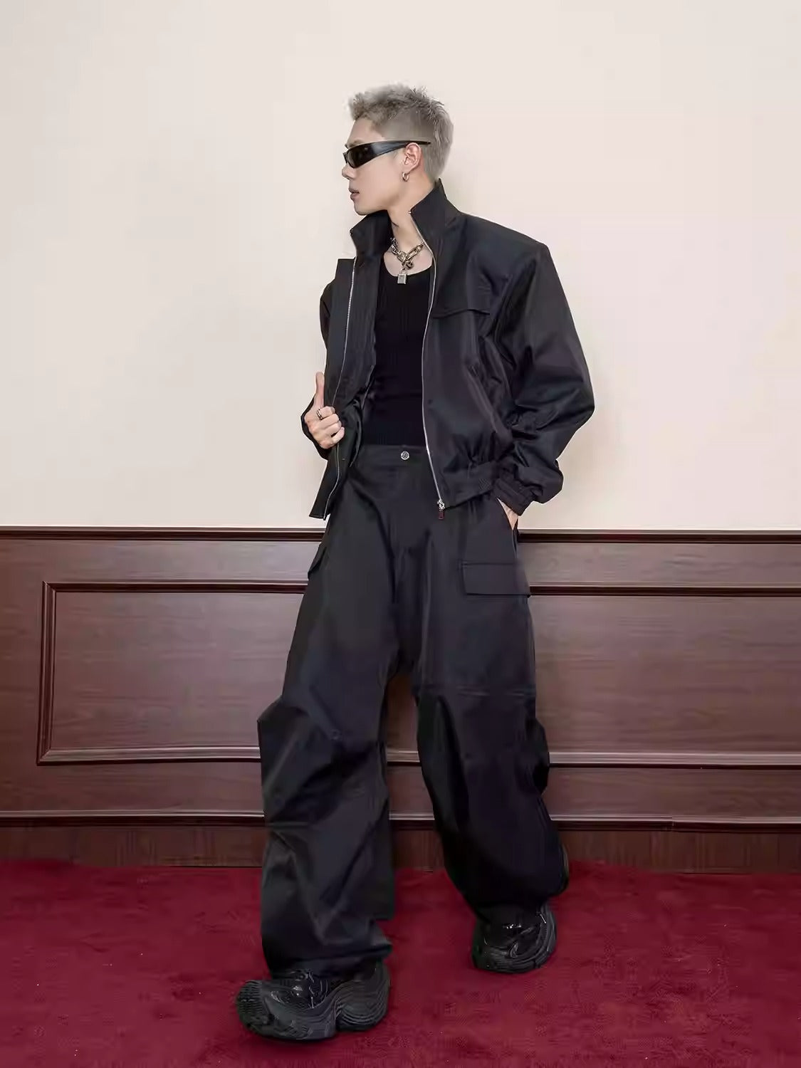 Design Stitch Pleated Straight Casual Wide Leg Pants Men [ID:0105PA]