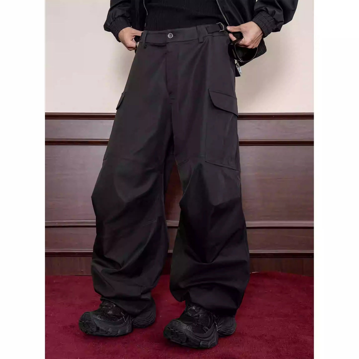 Design Stitch Pleated Straight Casual Wide Leg Pants Men [ID:0105PA]