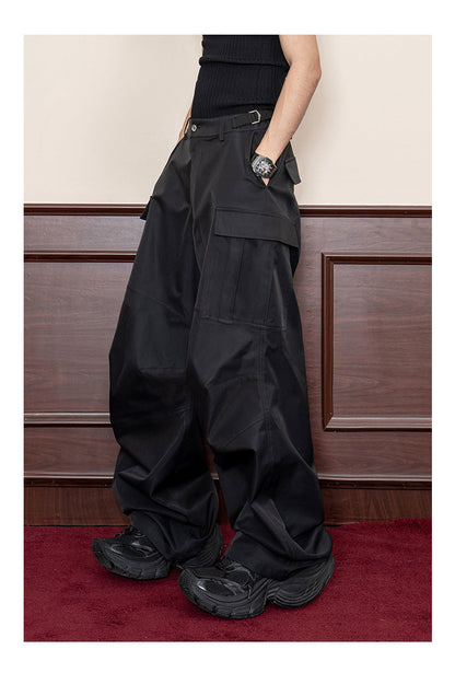 Design Stitch Pleated Straight Casual Wide Leg Pants Men [ID:0105PA]