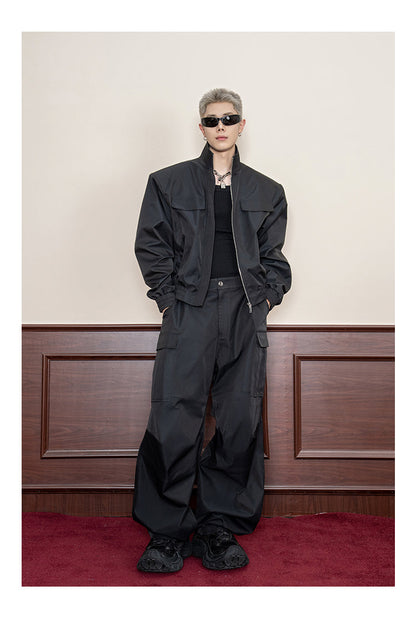 Design Stitch Pleated Straight Casual Wide Leg Pants Men [ID:0105PA]