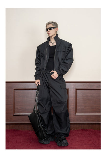 Design Stitch Pleated Straight Casual Wide Leg Pants Men [ID:0105PA]