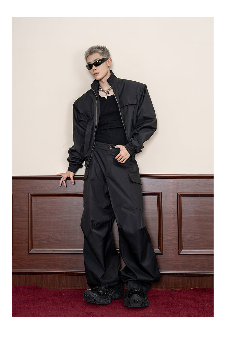 Design Stitch Pleated Straight Casual Wide Leg Pants Men [ID:0105PA]