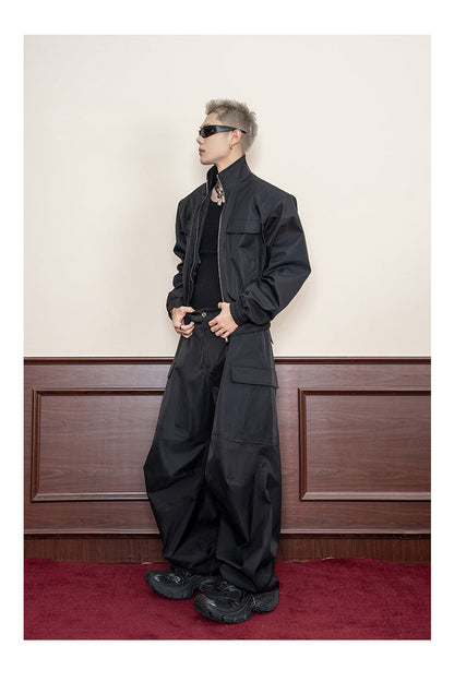 Design Stitch Pleated Straight Casual Wide Leg Pants Men [ID:0105PA]