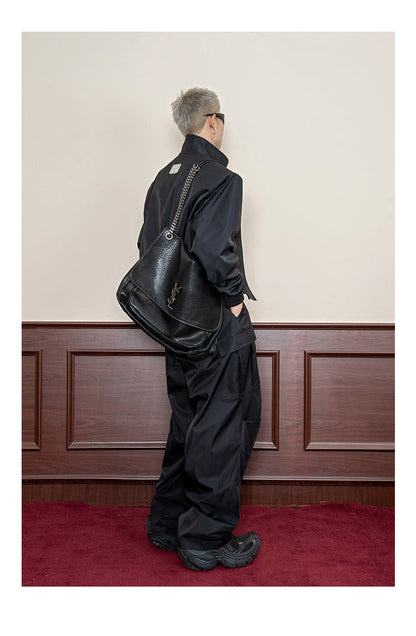 Design Stitch Pleated Straight Casual Wide Leg Pants Men [ID:0105PA]