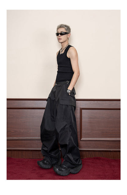 Design Stitch Pleated Straight Casual Wide Leg Pants Men [ID:0105PA]