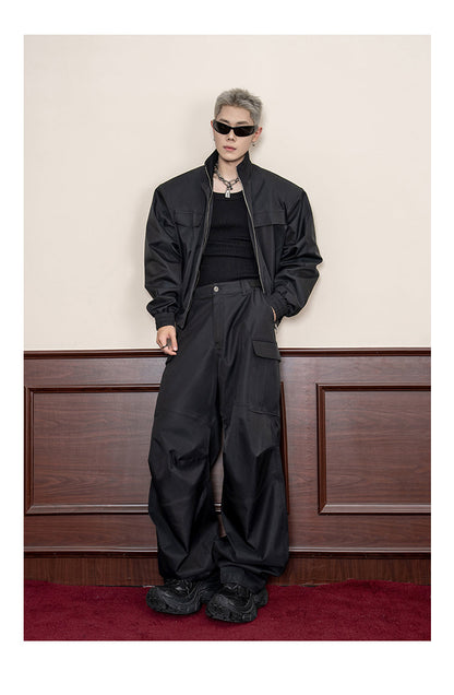 Design Stitch Pleated Straight Casual Wide Leg Pants Men [ID:0105PA]