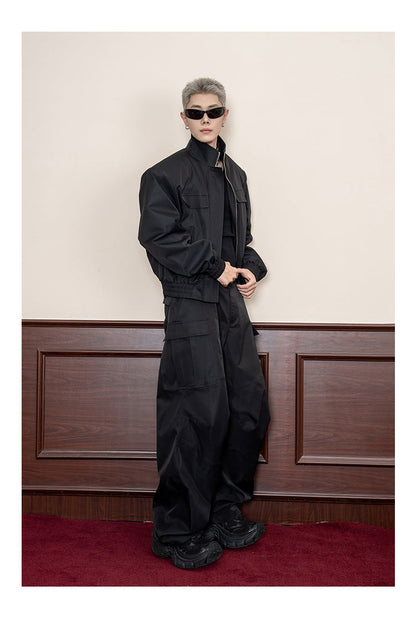 Design Stitch Pleated Straight Casual Wide Leg Pants Men [ID:0105PA]