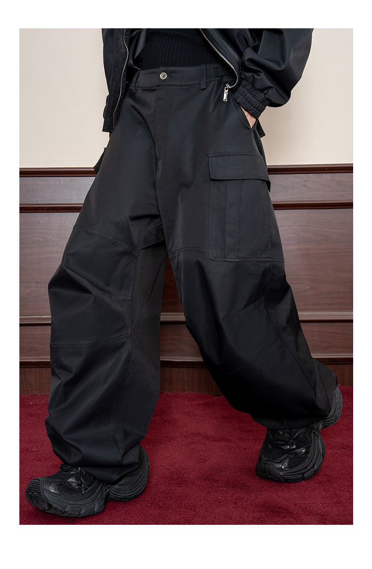 Design Stitch Pleated Straight Casual Wide Leg Pants Men [ID:0105PA]