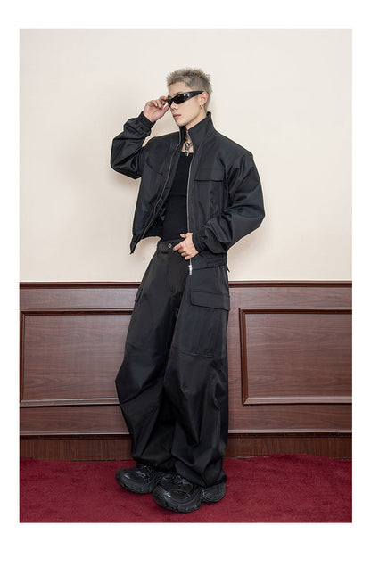 Design Stitch Pleated Straight Casual Wide Leg Pants Men [ID:0105PA]