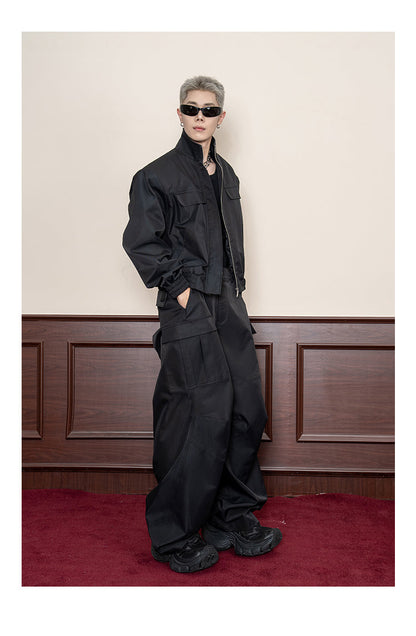 Design Stitch Pleated Straight Casual Wide Leg Pants Men [ID:0105PA]