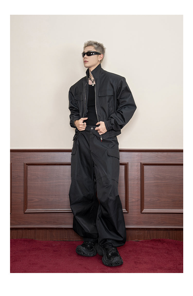 Design Stitch Pleated Straight Casual Wide Leg Pants Men [ID:0105PA]