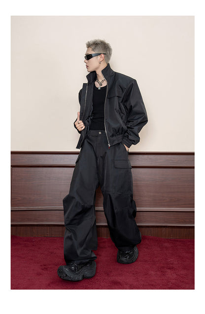 Design Stitch Pleated Straight Casual Wide Leg Pants Men [ID:0105PA]