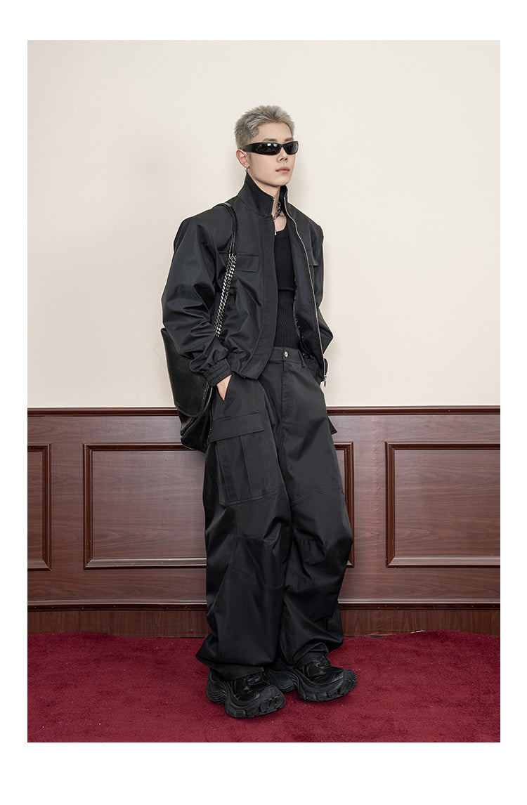 Design Stitch Pleated Straight Casual Wide Leg Pants Men [ID:0105PA]