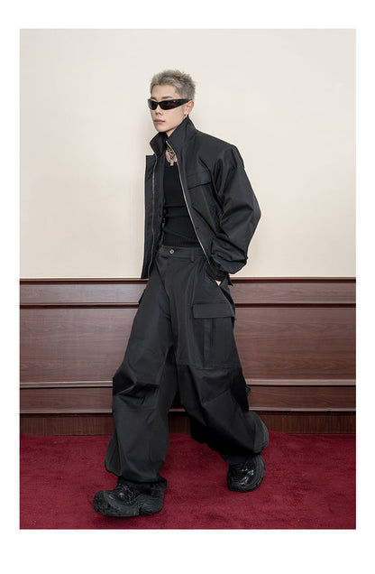 Design Stitch Pleated Straight Casual Wide Leg Pants Men [ID:0105PA]