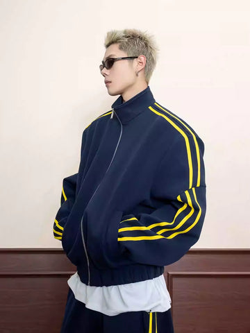 Braided Rope Contrast High Collar Sweatshirt Jacket [ID:0107SU]