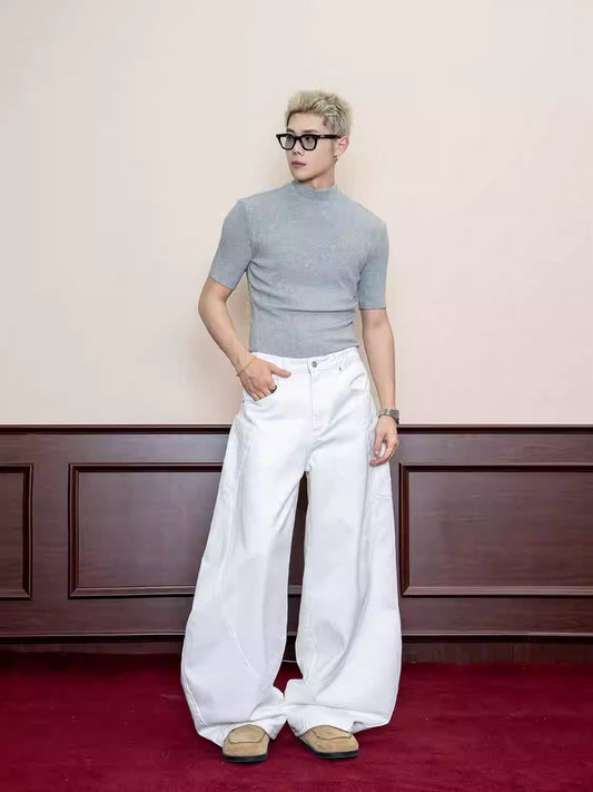 Street Multi-Purpose White Scimitar Wide Leg Pants [ID:0108PA]