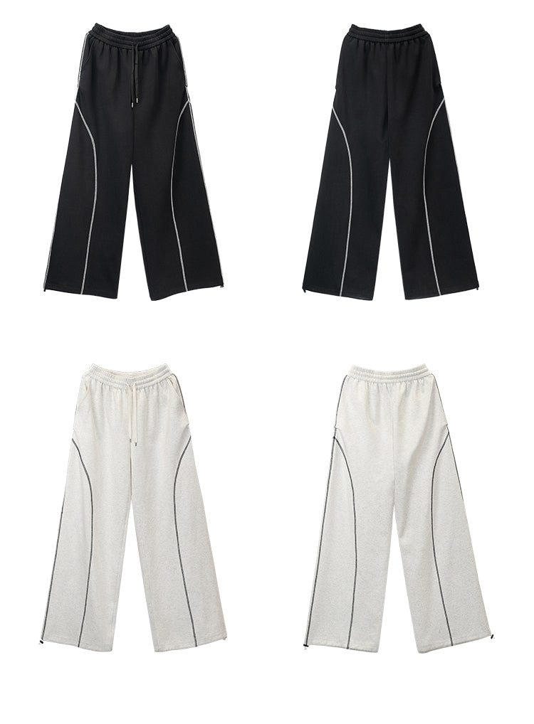 Sports Design Draped Straight Wide Leg Casual Pants [ID:0110PA]