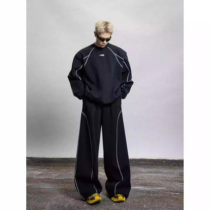 Sports Design Draped Straight Wide Leg Casual Pants [ID:0110PA]