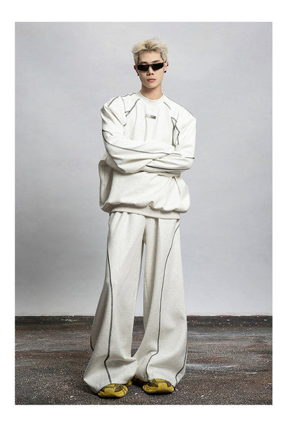 Sports Design Draped Straight Wide Leg Casual Pants [ID:0110PA]