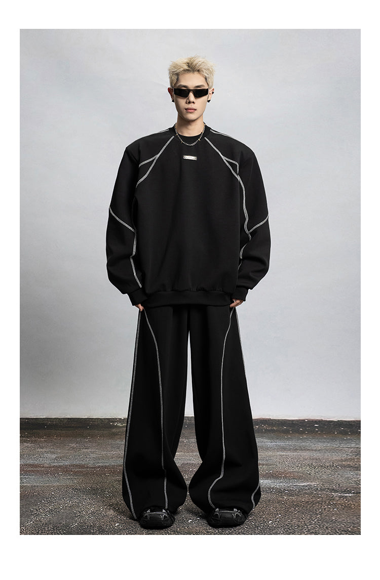 Sports Design Draped Straight Wide Leg Casual Pants [ID:0110PA]