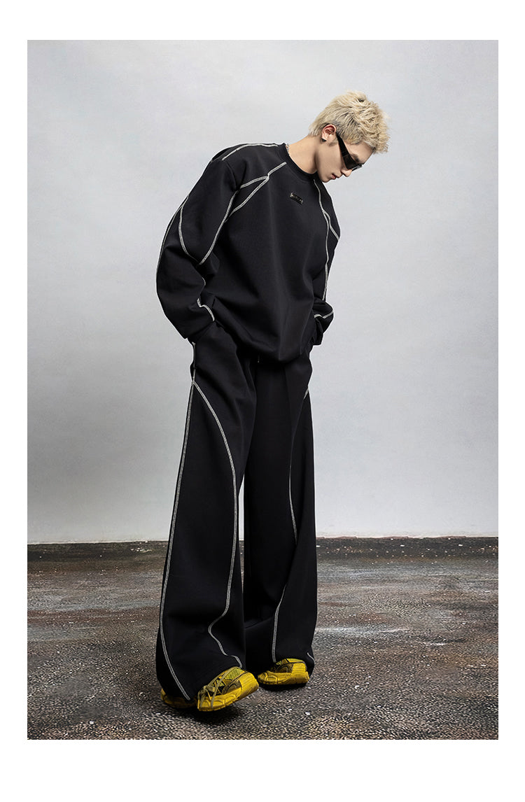 Sports Design Draped Straight Wide Leg Casual Pants [ID:0110PA]