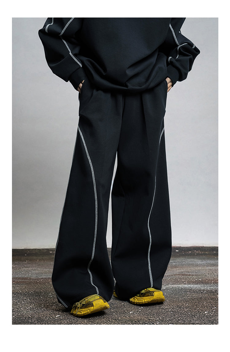 Sports Design Draped Straight Wide Leg Casual Pants [ID:0110PA]