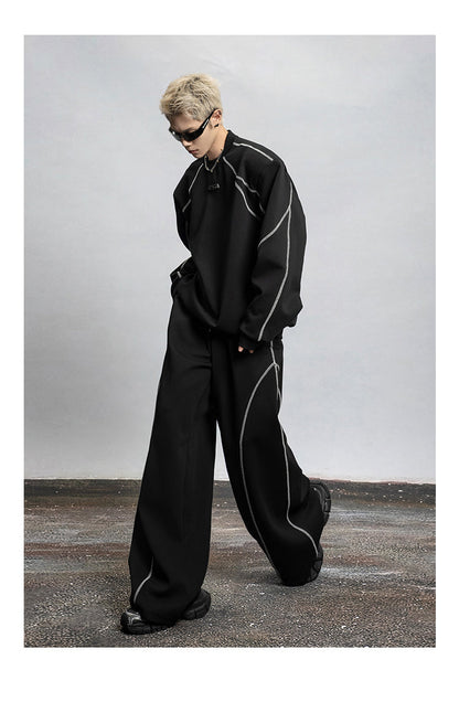 Sports Design Draped Straight Wide Leg Casual Pants [ID:0110PA]