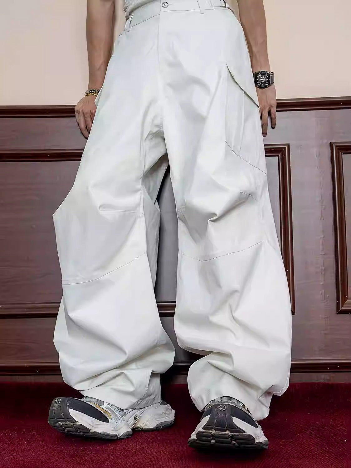 Double Win Curved Pleats Straight Casual Pants [ID:0111PA]