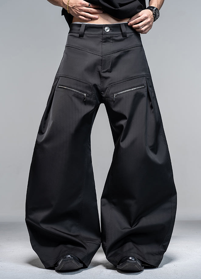 Original Split Design Zipper Reverse Pleats Wide Leg Scimitar Pants [ID:0113PA]