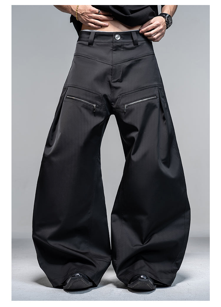 Original Split Design Zipper Reverse Pleats Wide Leg Scimitar Pants [ID:0113PA]