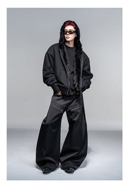 Original Split Design Zipper Reverse Pleats Wide Leg Scimitar Pants [ID:0113PA]