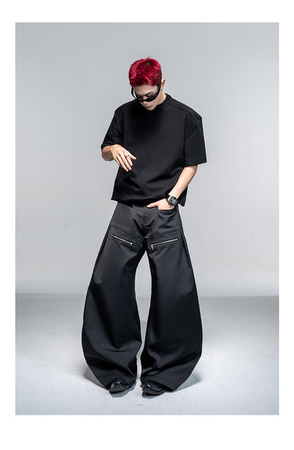 Original Split Design Zipper Reverse Pleats Wide Leg Scimitar Pants [ID:0113PA]