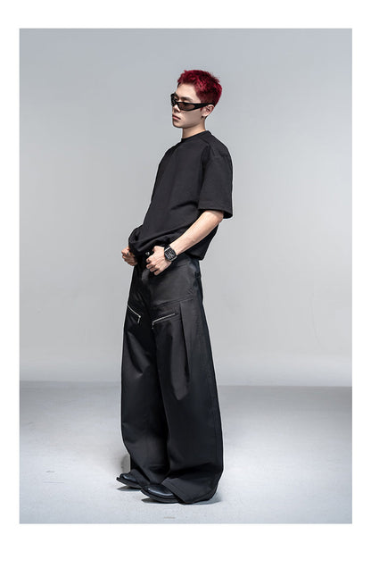 Original Split Design Zipper Reverse Pleats Wide Leg Scimitar Pants [ID:0113PA]