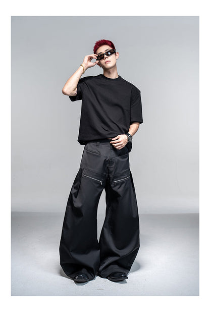 Original Split Design Zipper Reverse Pleats Wide Leg Scimitar Pants [ID:0113PA]