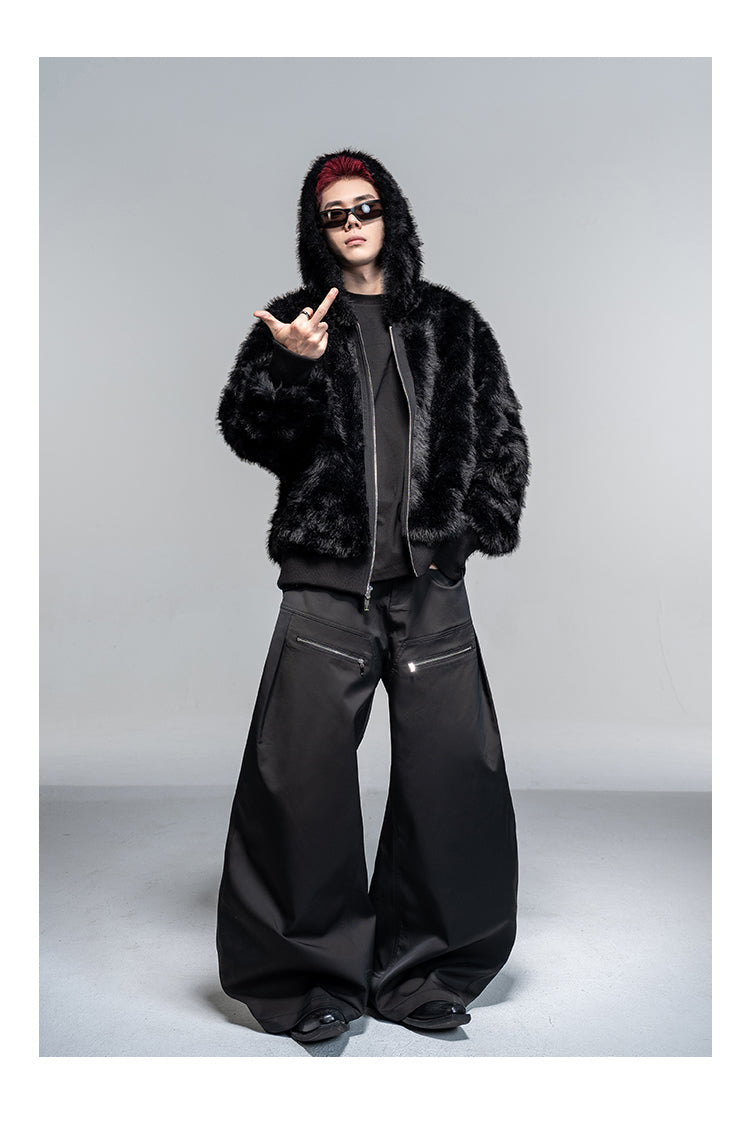 Original Split Design Zipper Reverse Pleats Wide Leg Scimitar Pants [ID:0113PA]