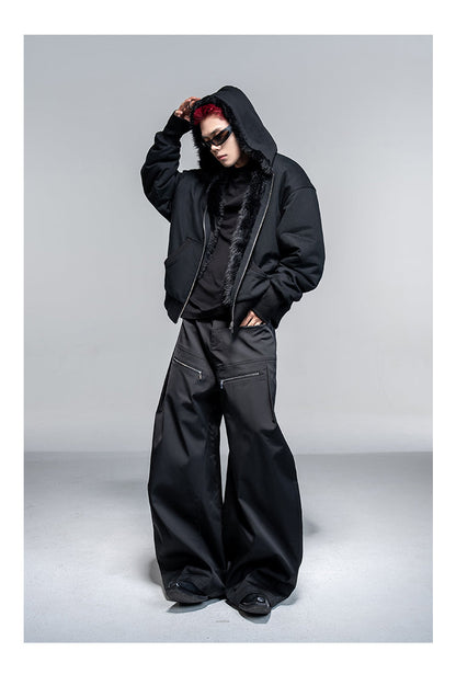 Original Split Design Zipper Reverse Pleats Wide Leg Scimitar Pants [ID:0113PA]