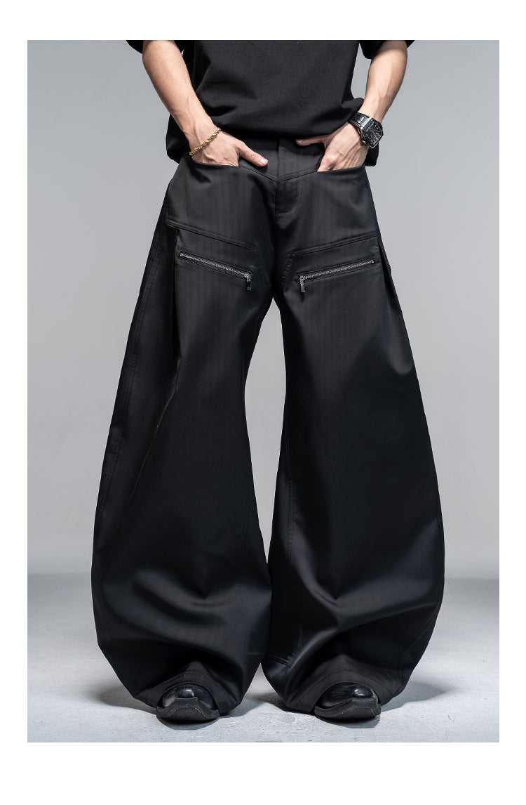 Original Split Design Zipper Reverse Pleats Wide Leg Scimitar Pants [ID:0113PA]