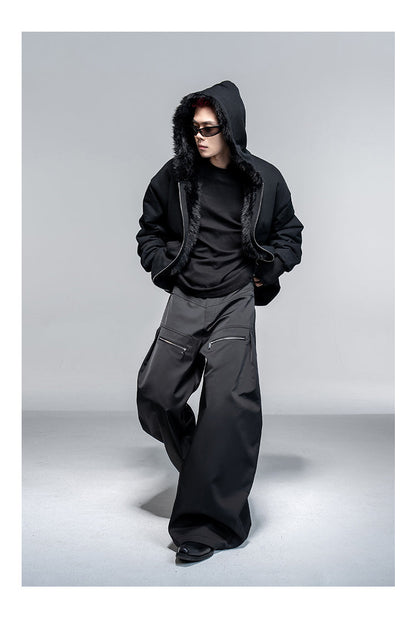 Original Split Design Zipper Reverse Pleats Wide Leg Scimitar Pants [ID:0113PA]