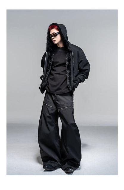 Original Split Design Zipper Reverse Pleats Wide Leg Scimitar Pants [ID:0113PA]