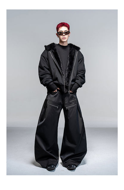 Original Split Design Zipper Reverse Pleats Wide Leg Scimitar Pants [ID:0113PA]