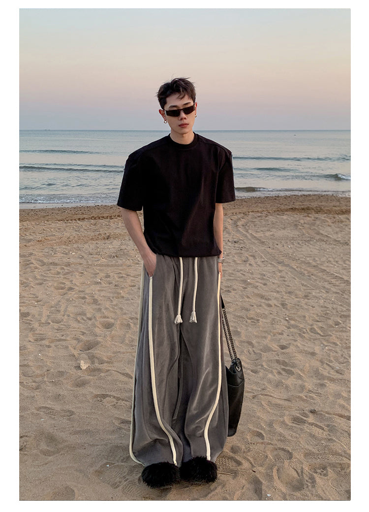 Niche Split Design Two-Tone Hem Draped Casual Pants [ID:0114PA]